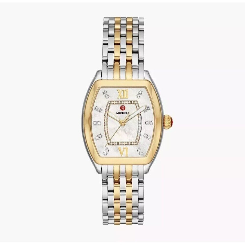 NEW MICHELE RELEVE MOP DIAMOND DIAL GOLD TWO TONE WATCH MWW19B000004 NEW In BOX - Picture 2 of 11